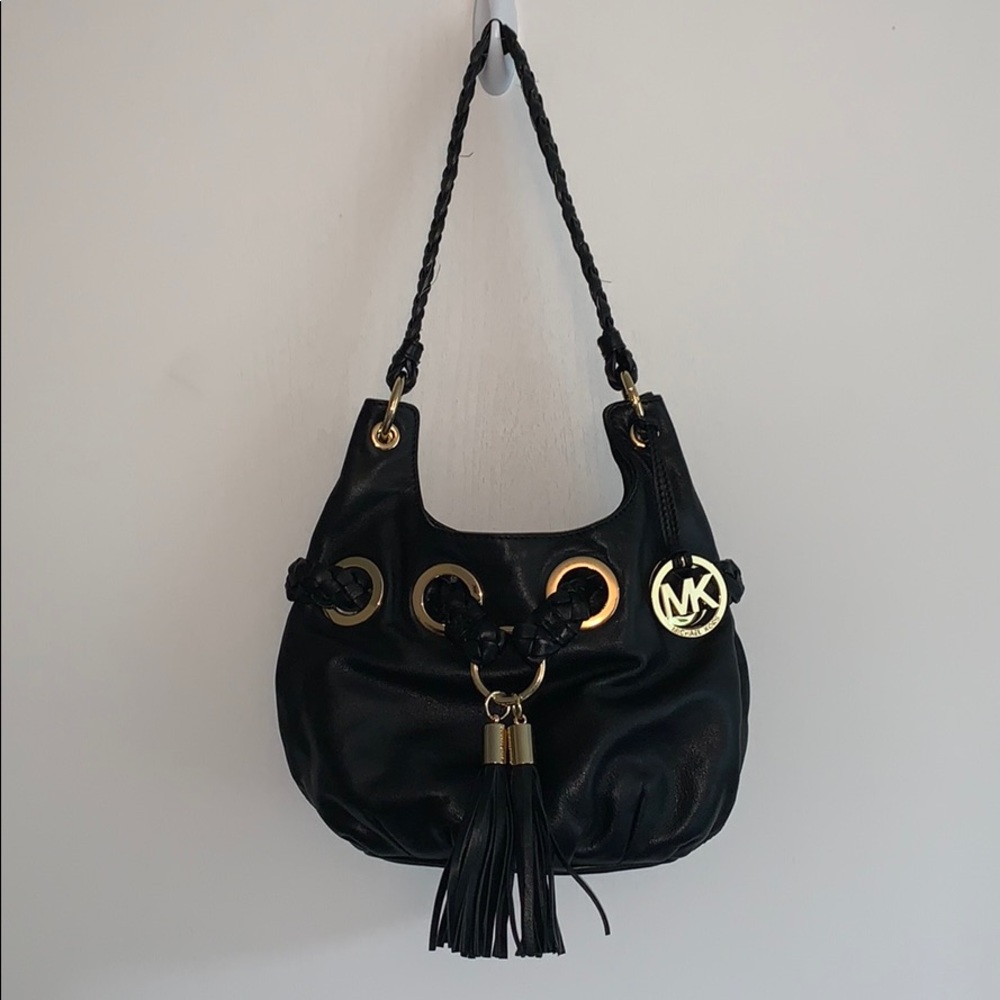 Michael Kors Leather Braided Grommet Tassel Bag
